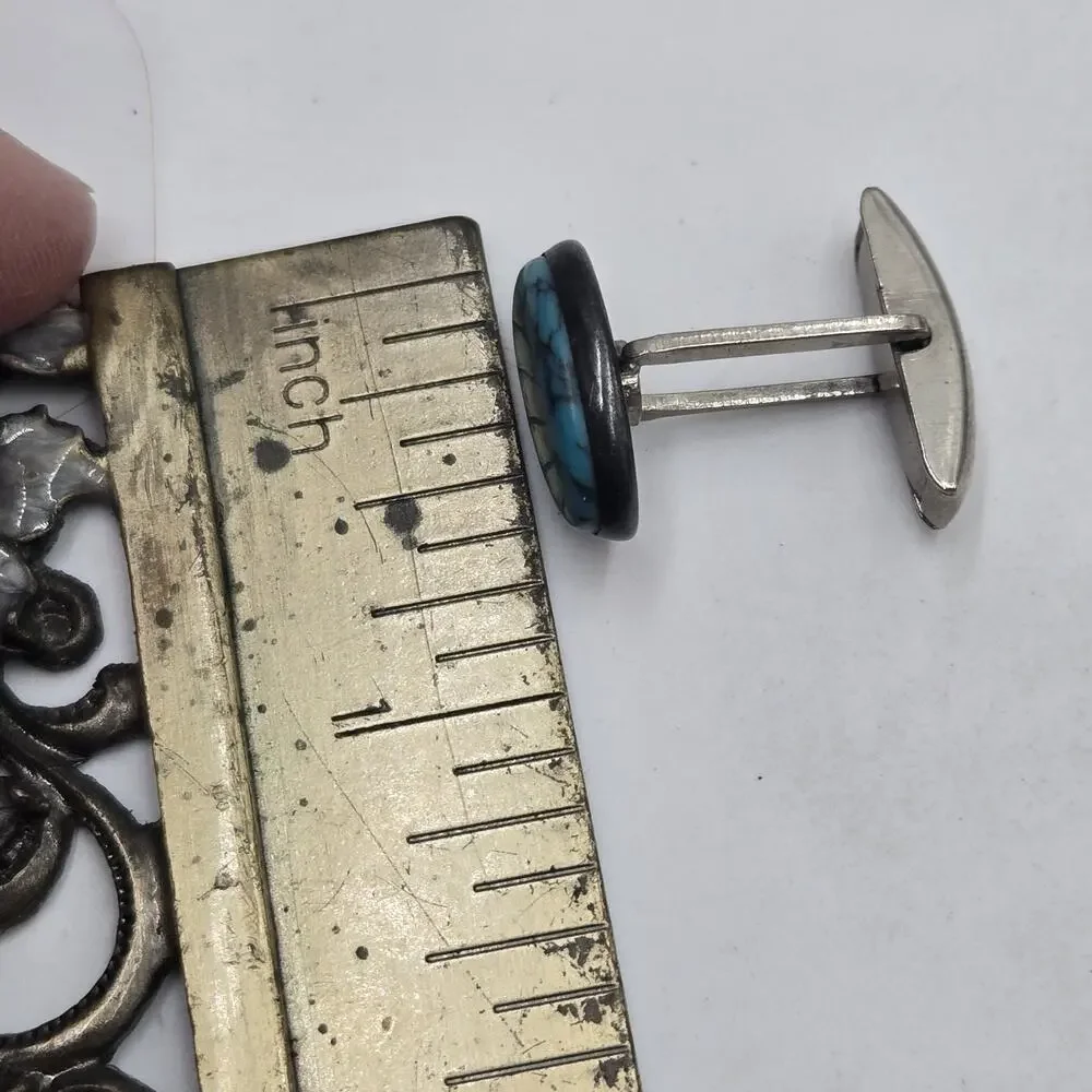 Vintage Southwestern Sterling Silver 925 Oval Turquoise Cufflinks